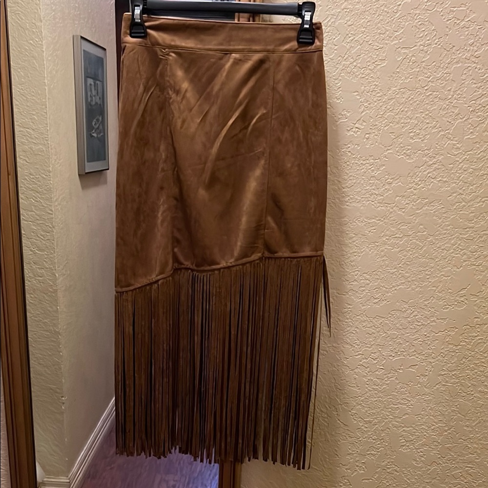 Brown Fringe Midi Skirt for Cocktail Nights